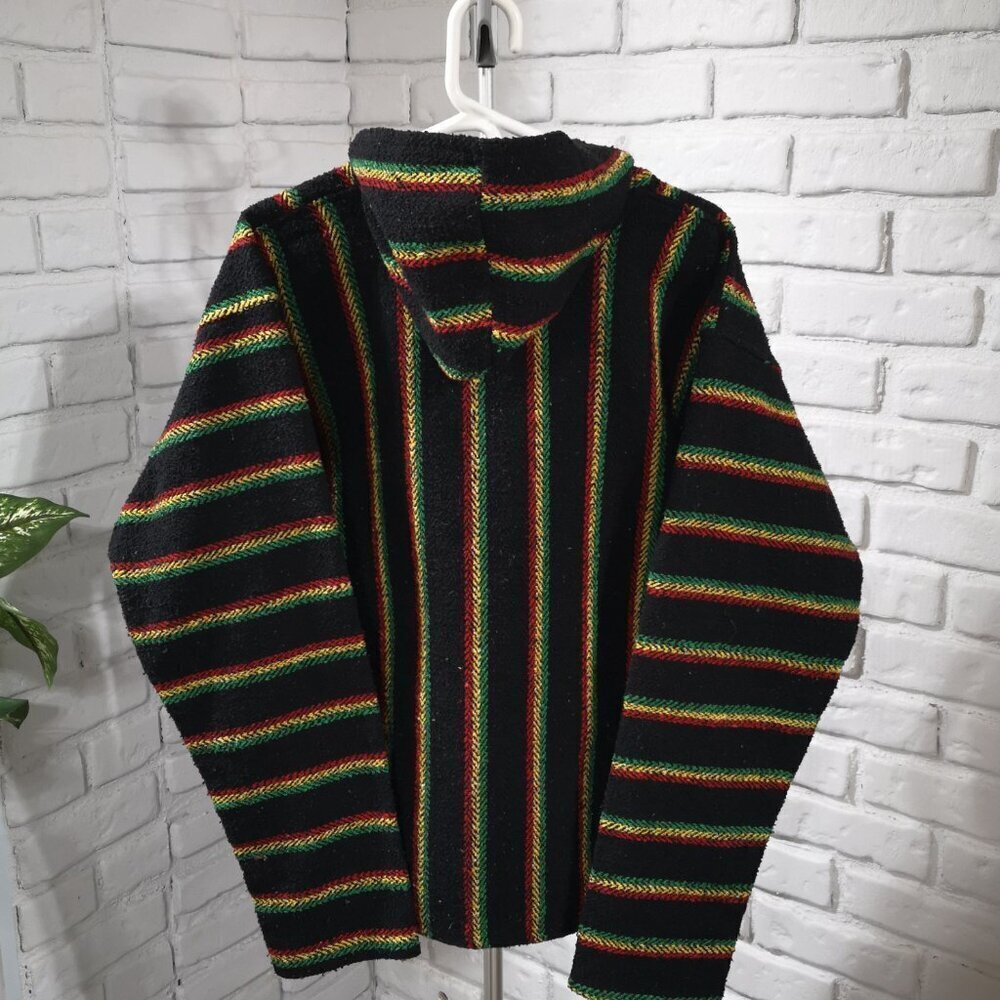 Earth Ragz Baja Men's Size Large Black with Jamaican Colors Hoodie - Picture 2 of 10
